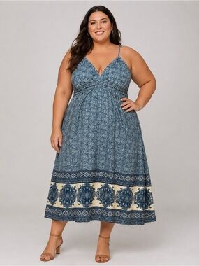 Romantic Gypsy Womens 4X Boho Midi Dress Summer Festival Beach Vacation Casual